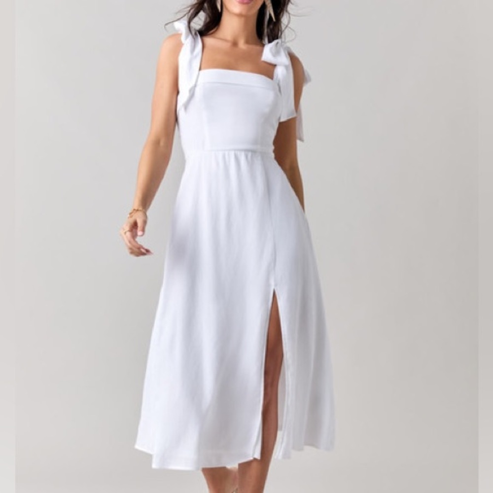 Francesca's Collections Leah Bow Tie White Midi Dress